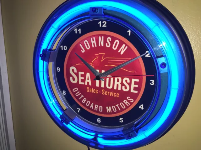 Johnson Sea Horse Outboard Boat Motors Garage Man Cave Neon Wall Clock Sign