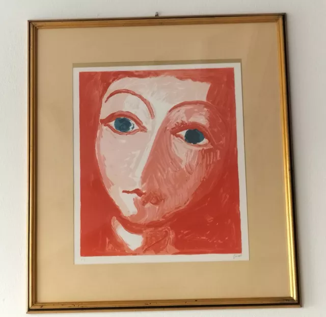 Virgilio Guidi Cara Rojo Litografía Original Firmada Prueba D'Artista