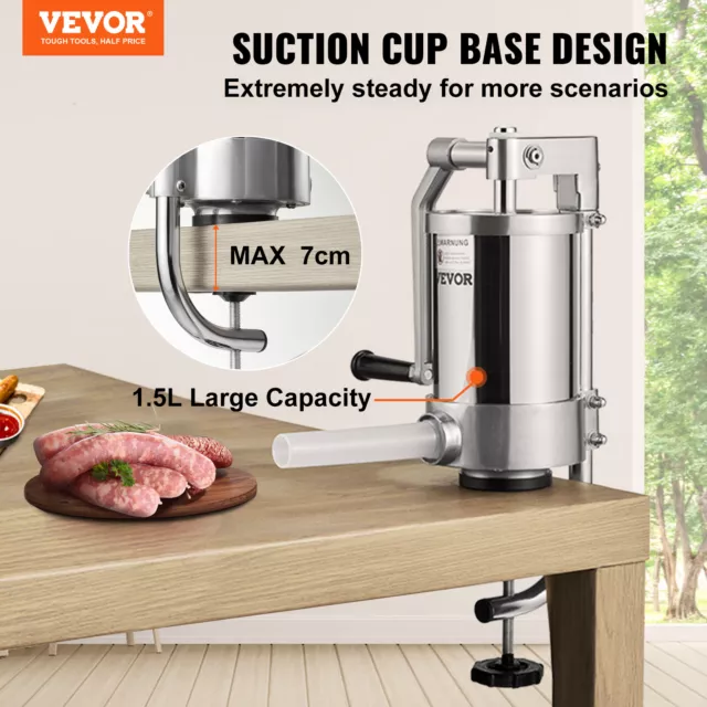 VEVOR Sausage Stuffer 2.5LBS/1.5L Sausage Filler Maker Meat Press Stainless 2