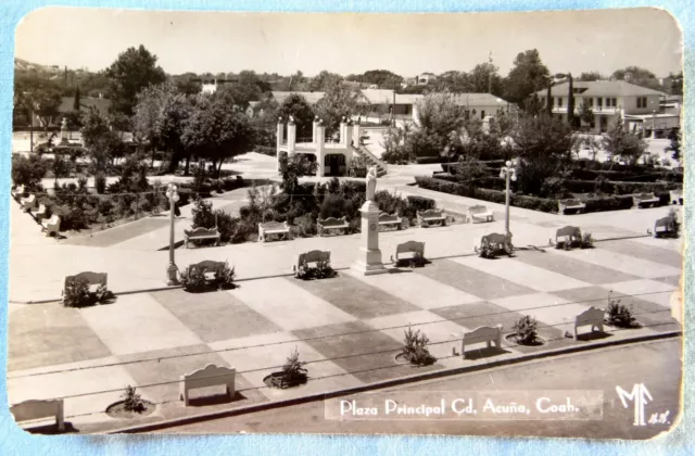 Vintage RPPC Postcard Plaza Principal Cd Acuna, Coah. 1950s
