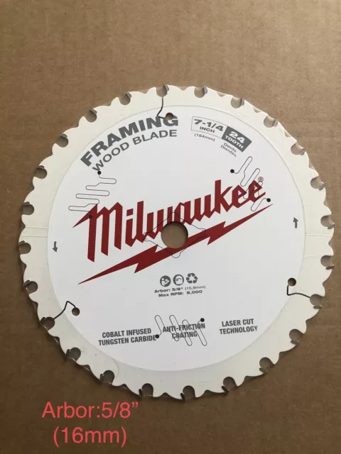 Milwaukee 7-1/4(185mm) in. 24T Framing  Wood Saw Blade,arbor  16mm(5/8’’)