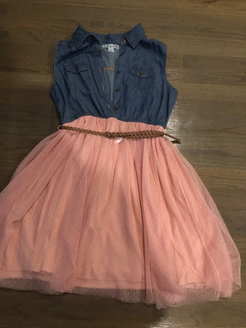 Knit Works girls size 16 country dress jean top ballerina PINK bottom With Belt