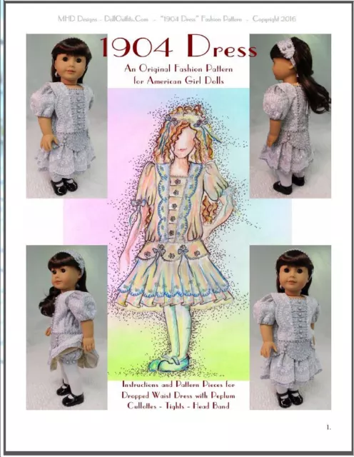 "1904 Dress" Fashion Pattern for American Girl dolls Nelly, Samantha, and others