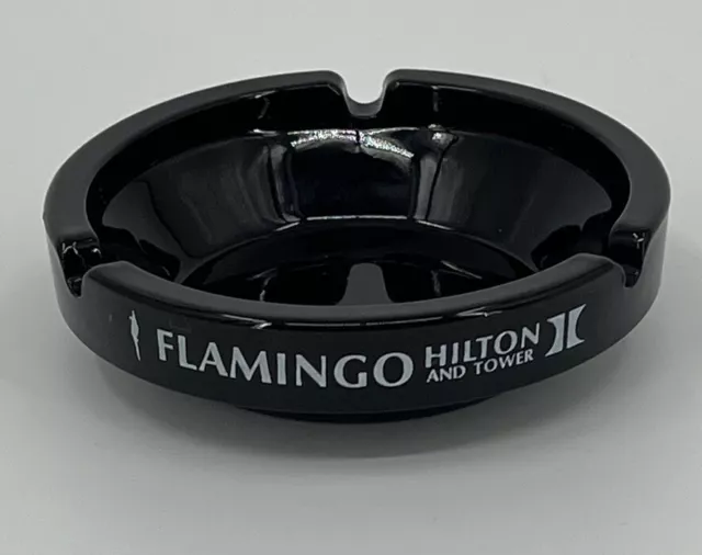 Flamingo Hilton and Tower Casino Black Glass Ashtray Vintage Las Vegas Chip