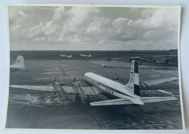 Vintage 1959 4x6 B&W Photo Amsterdam Schiphol Airport KLM DC7 aircraft tarmac
