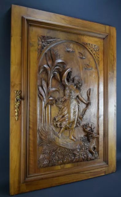 Antique French Large Hand Carved Wood Door Diana The Huntress 2