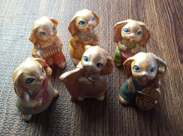 Bunny orquest figurine ceramic 4" Set Of 6