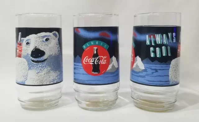 Lot of 3 VINTAGE Coca-Cola Coke Drinking Glass Always Cool Polar Bear Coca Cola