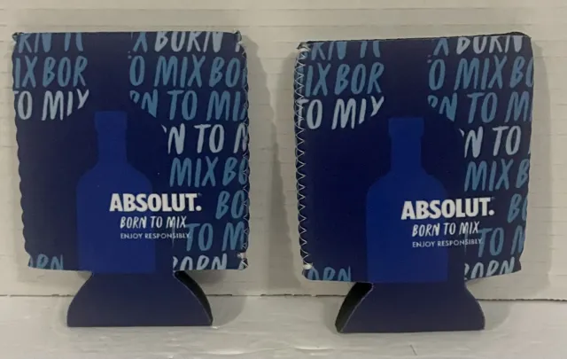 ABSOLUT Vodka Born To Mix Koozie Slim Can Blue Neoprene 3 7/8 In 2 Pack