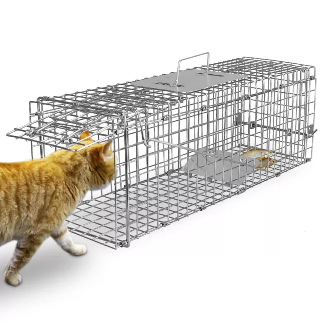 Cat Trap for Stray Cats 24x8x7 Animal Trap Live Traps for Cats Squirrel  Groundhog Opossum Rabbit Skunk Chicken and Small Animal, Pedal Triggered  Trap, Waterproof Stainless Steel & Foldable 