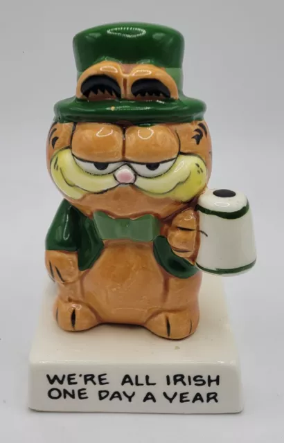 Vintage Enesco 1978, 1981 Garfield St. Patrick's Day Figurine 3.25"