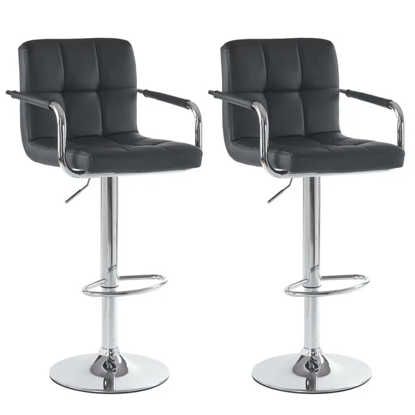 2pcs Round Cushion Bar Stools 360° with Armrest Cushion Rotates 60-80cm 6 Checks