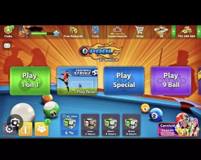 50M to 1B LEGIT MINICLIP 8 Ball coins POOL PC/PHONE/IOS/ANDROID FAST  CHEAPEST