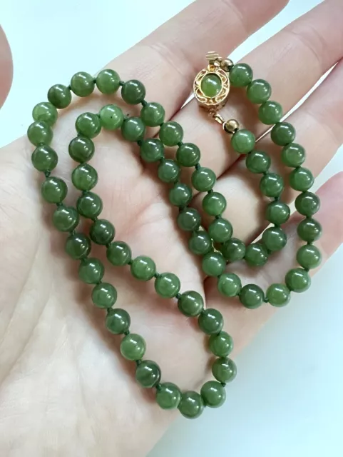 Jade Vintage Gold Plated Chinese Asian Green Nephrite Necklace 17"