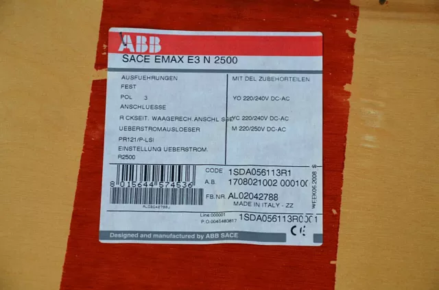 ABB SACE EMAX E3 N 2500 Leistungsschalter 1SDA056113R1 NEU OVP