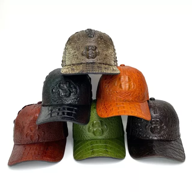 Mens Alligator Leather Baseball Cap Trucker Hat Unique Adjustable Handmade Gift