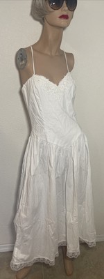 Jessica Mcclintock Vintage Dress Cotton Lace Prairie Romantic Open Back