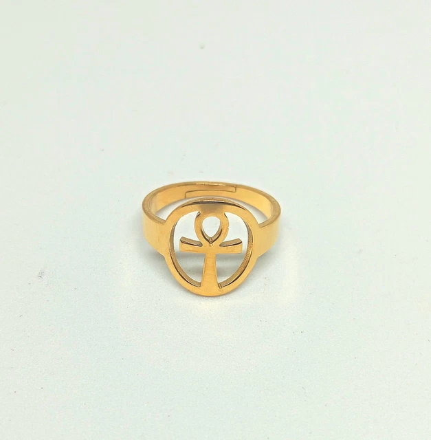 Bague Croix De Vie Ankh En Acier Inoxydable Doré - Neuf Avec étiquettes - Bijou Symbole égyptien