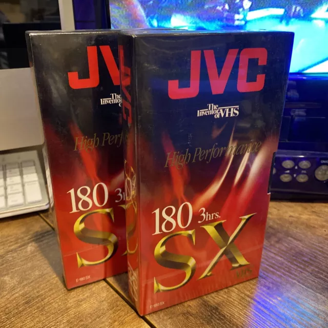 2 casetes de video VHS en blanco de alto rendimiento JVC SX180 nuevos sellados 180 minutos