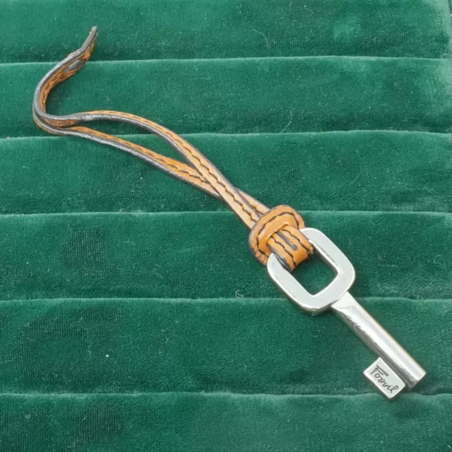 FOSSIL KEY Leather Lock Fob for Bag Charm Hangtag Keychain Vintage ...