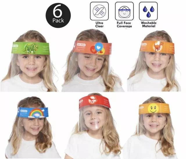 Kids Face Shield Visor Unisex Transparent Safety Cover Guard Multi 6 Pack