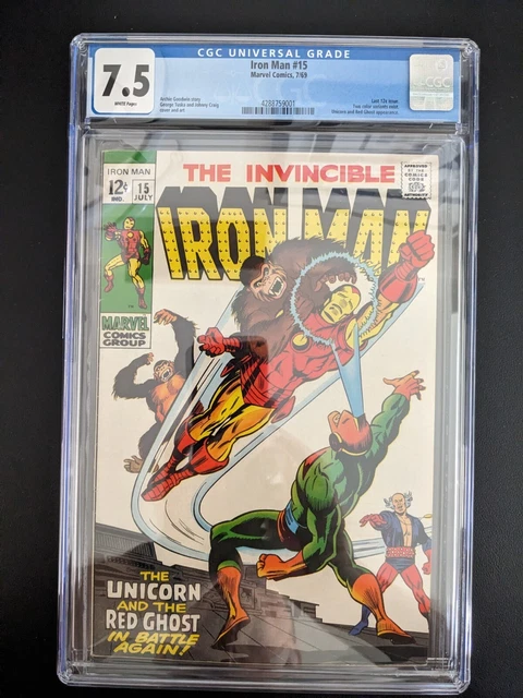 Iron Man #15 - CGC 7.5 -Last 12c issue - Green Variant - Unicorn, Red Ghost app