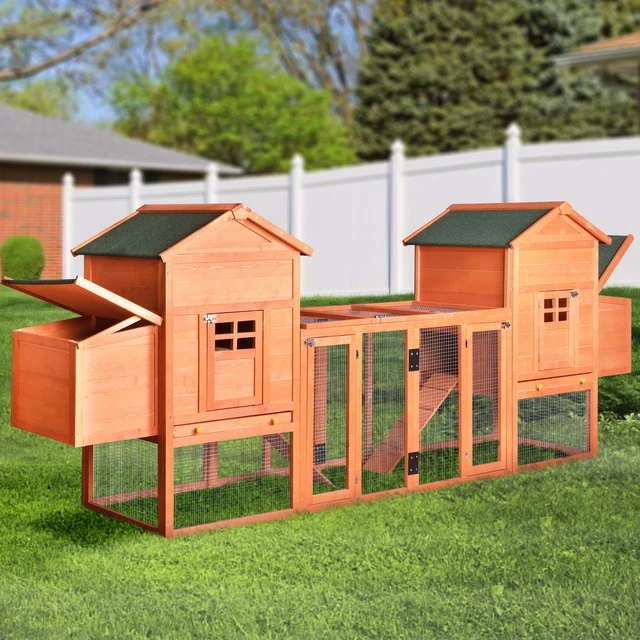 124” Large Outdoor Wooden Chicken Coop Rabbit Pet Hen House Cage Ramp Nest Box