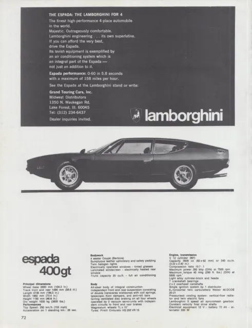 The Lamborghini for Four - Espada 400GT ad 1972