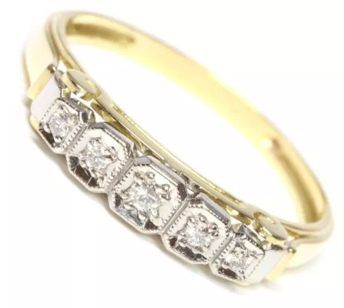 ♦ Ring in 14 kt 14k 585 er Gelb Weiß Gold mit Brillanten Brillant Diamant 62,5