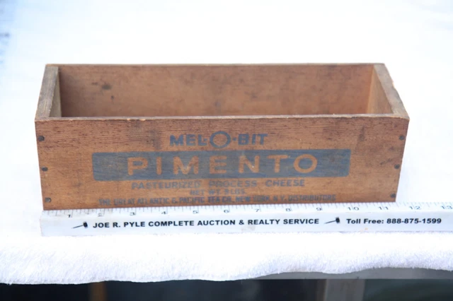 Vintage 5 Pound MEL-O-BIT Pimento Cheese wood/wooden box 11.5" X 4" x 4"