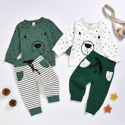 Toddler Kids Baby Boys Hoodie Cartoon Bear Sweatshirt Tops+ Pants Outfits Set