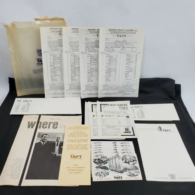 Vintage Hotel Taft New York 1964 Stationary Post Cards Valet & Laundry Forms Etc