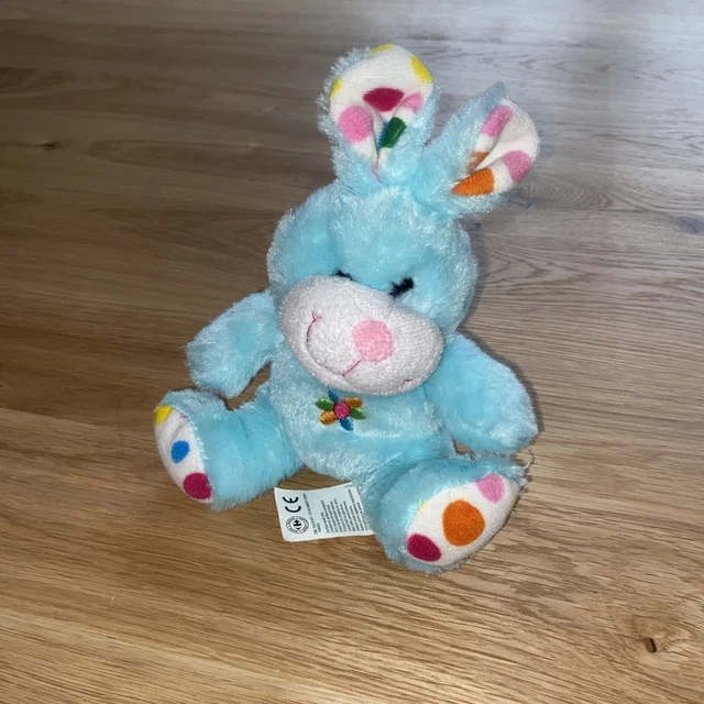 Doudou peluche lapin bleu fleurs Pâques max et sax