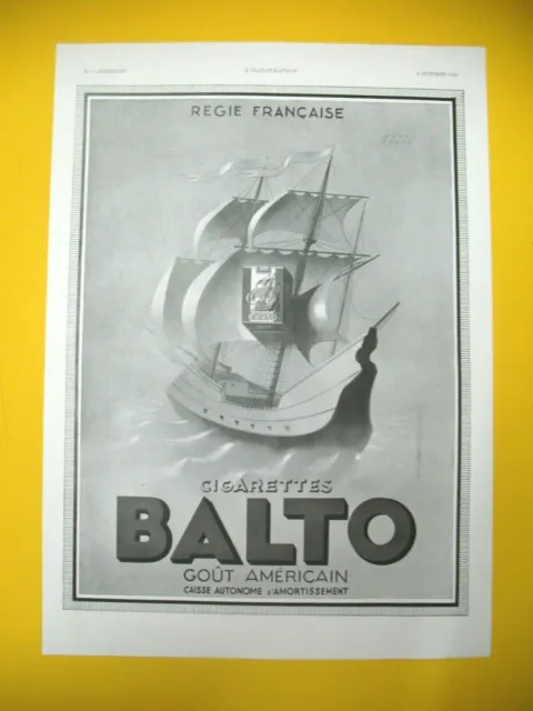 Publicite De Presse Balto Cigarette Gout Americain Illustration Paul Colin 1933