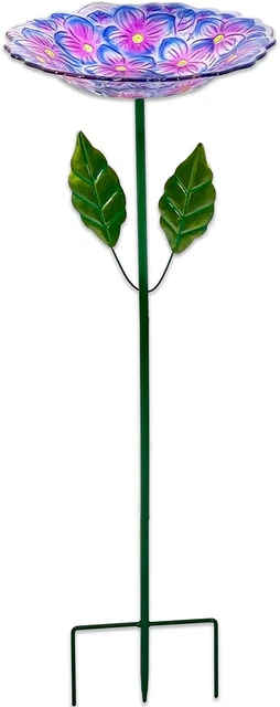 Glass Bird Baths for Outdoor, Garden Birdbath Bird Feeders Hydrangea Decor