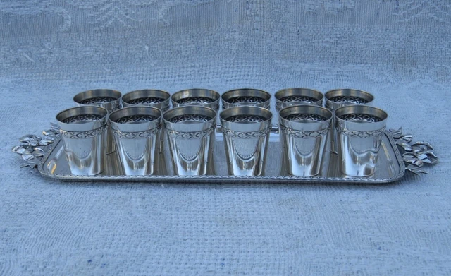 ANCIEN SERVICE À liqueur 1900 12 gobelets argent massif Minerve Vermeil