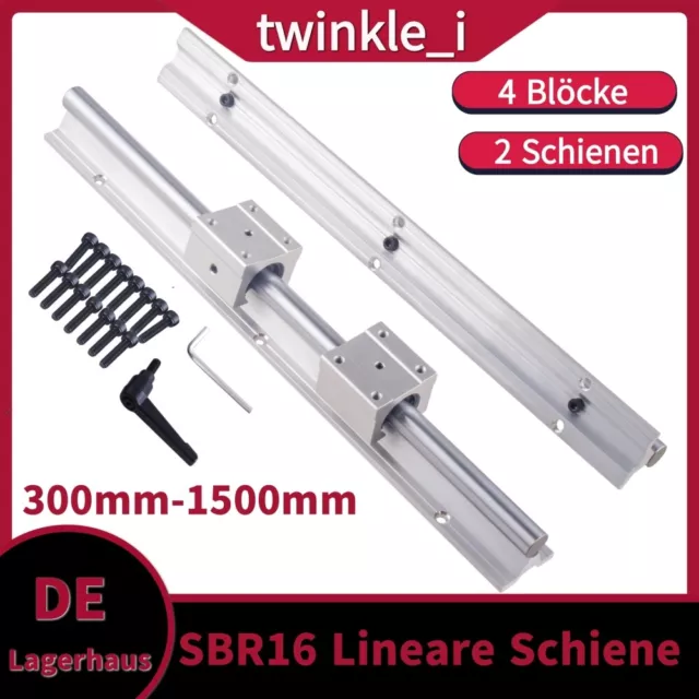 2X SBR16 Linearführung Linearwelle Rail  300mm-1500mm+4X SBR16UU Lagerblock DIY