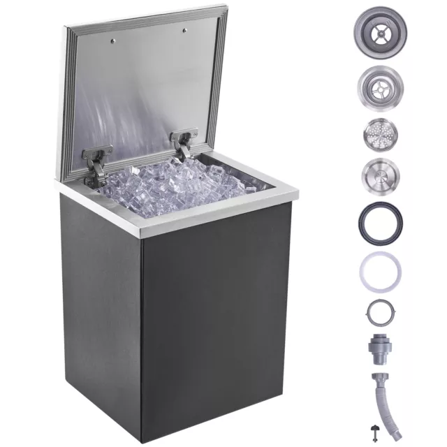 VEVOR Drop-in Ice Chest 14"x12"x18" Ice Cooler Ice Bin Stainless Steel w/Cover