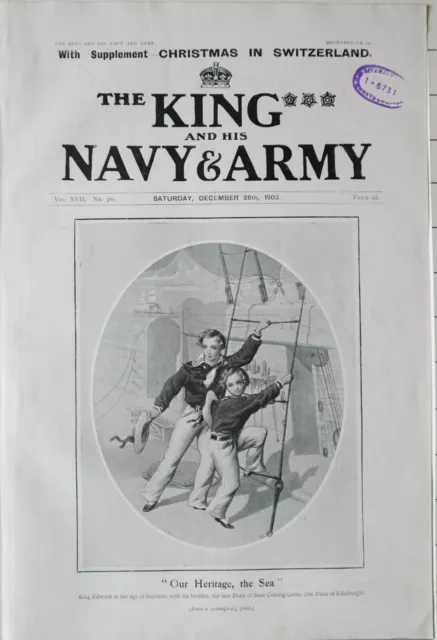 1903 Stampa King Edward Età 14 & Duca Di Saxe-Coburg Gotha Presso Mare