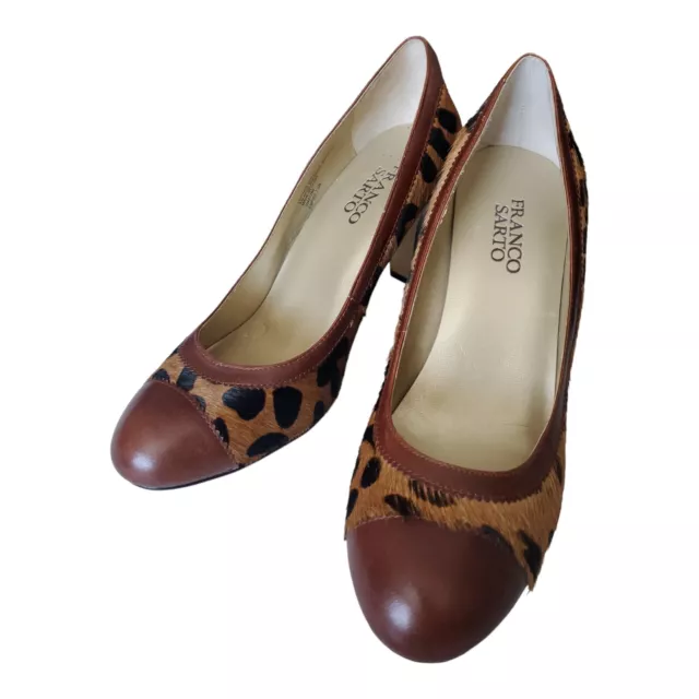 Franco Sarto Women's Heels Leather Shoes Pumps Leopard Cheetah Print Size 7.5
