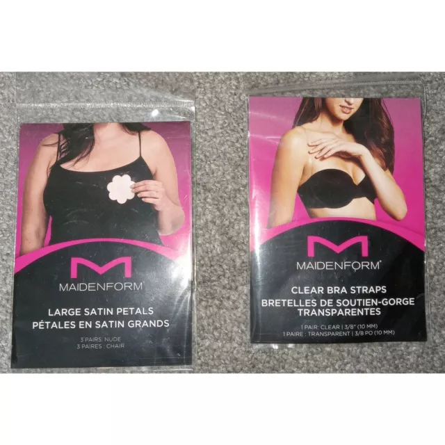 MAIDENFORM Large Satin Petals 3 Pairs Nude and Clear Bra Straps NEW