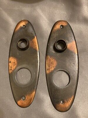 2 Door Knob Back Plates OVAL flashed copper plated over steel  6 3/4"h x 2 1/2”