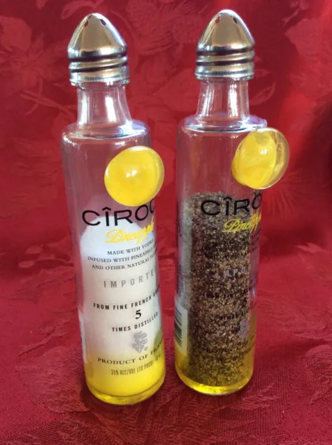 Pair CIROC Pineapple Vodka Mini Liquor 50ml Bottles UpCycled SALT PEPPER Shakers 2