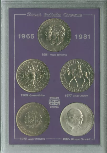 GB British Commemorative Crowns 1965 1972 1977 1980 1981 Crown Coin (BU UNC) Set