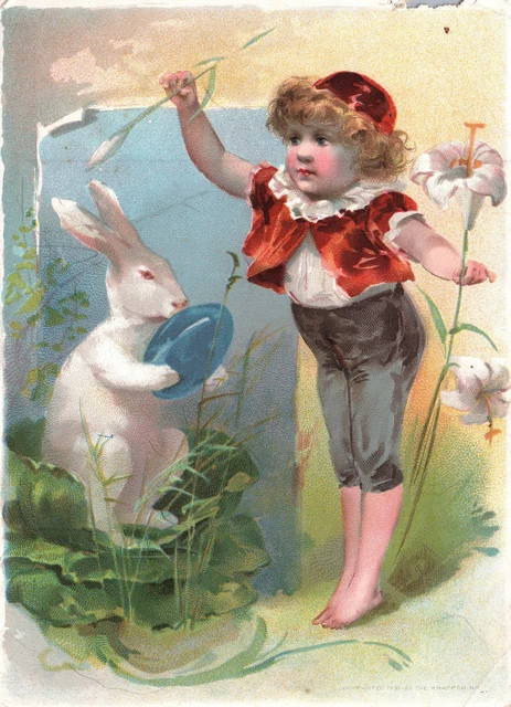 1800’s  VICTORIAN TRADE  WOOLSON SPICE LION COFFEE Easter Greetings Bunny