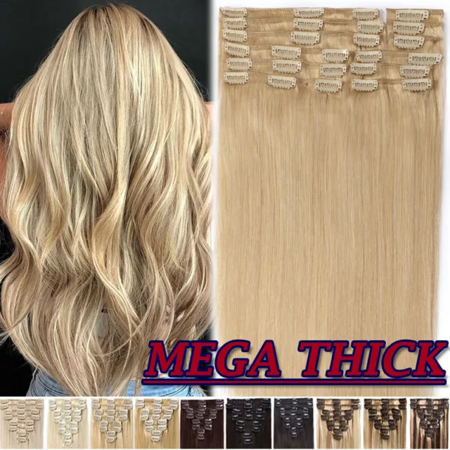 Mega Thick 260g+ Clip In Real Remy Human Hair Extensions Full Head Blonde 12PCS