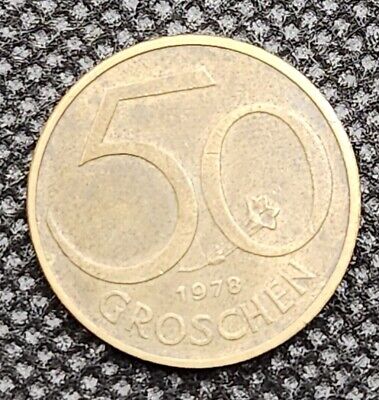 🪙1978 Austria 50 Groschen Coin AU  Aluminum Bronze Money 🪙