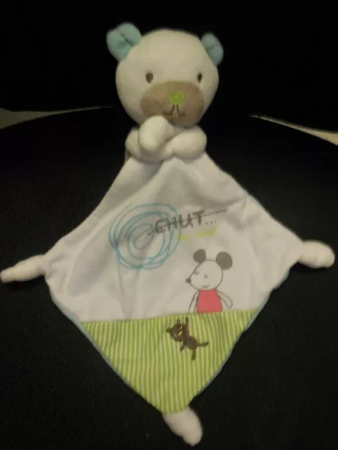doudou mouchoir ours blanc Chut... brodé souris POMMETTE