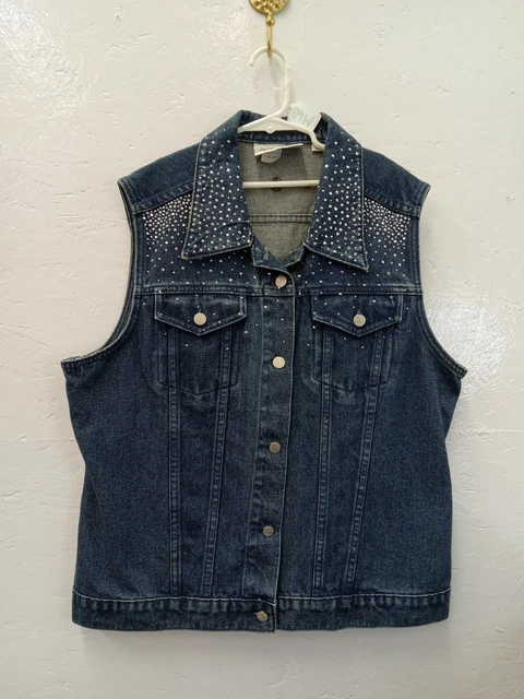 Vintage Christine Alexander Denim Button Down Vest Womens Size L M68 RC