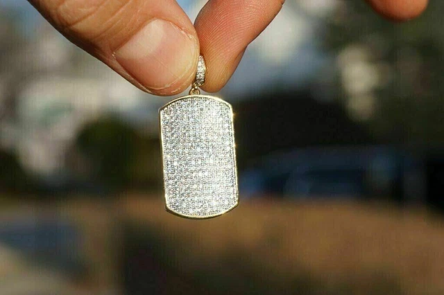 1.50 Ct Round Cut Simulated Diamond 14k Yellow Gold Plated Dog Tag Charm Pendant